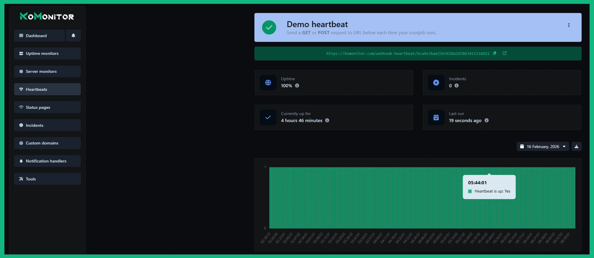 Screenshot of the app heartbeat monitor page