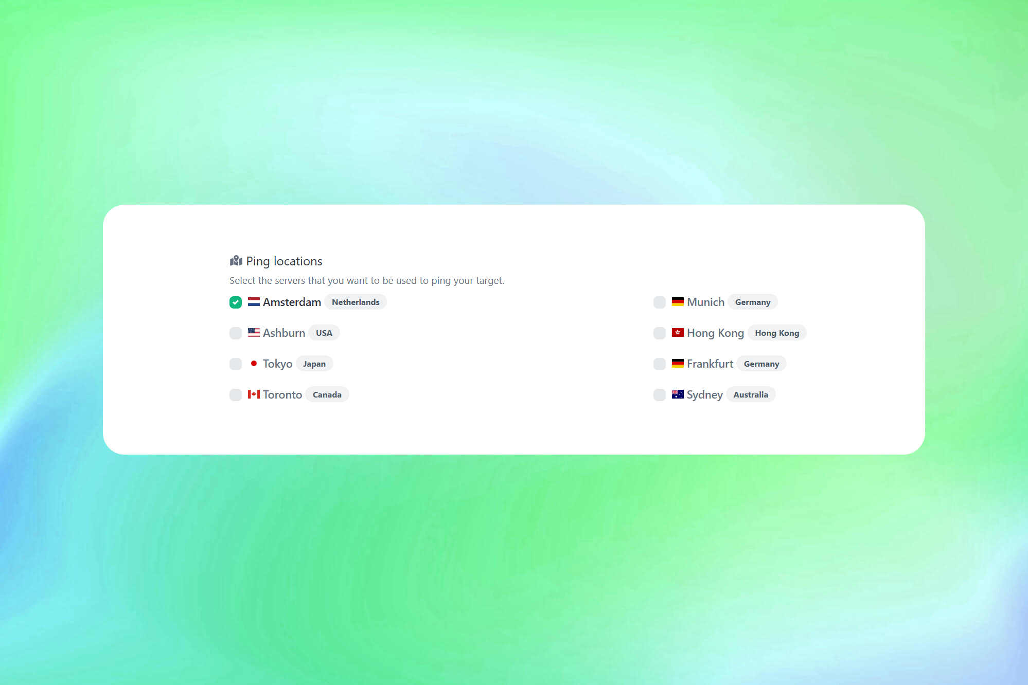 Screenshot of the app ping servers feature