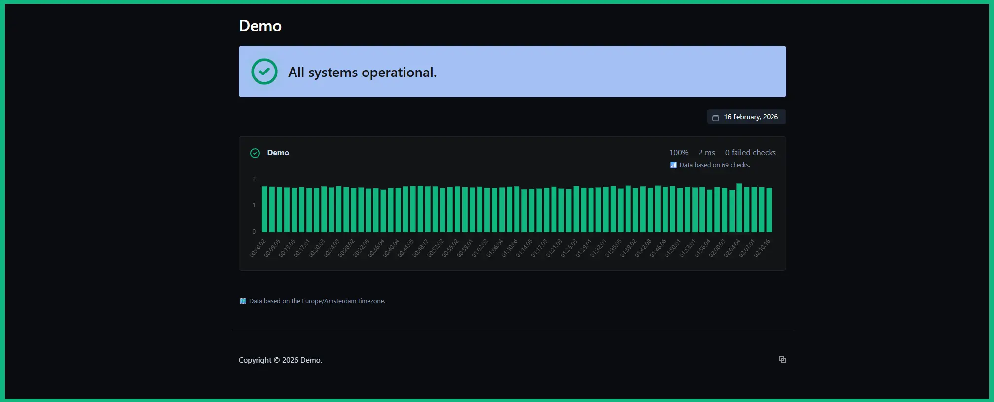 Screenshot of the app status page example